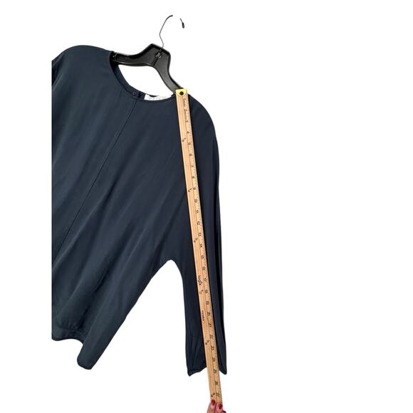 Meg Shop Boxy Silk Top Blue XS 3/4 Dolman Sleeve Split Back Luxury - Picture 5 of 10